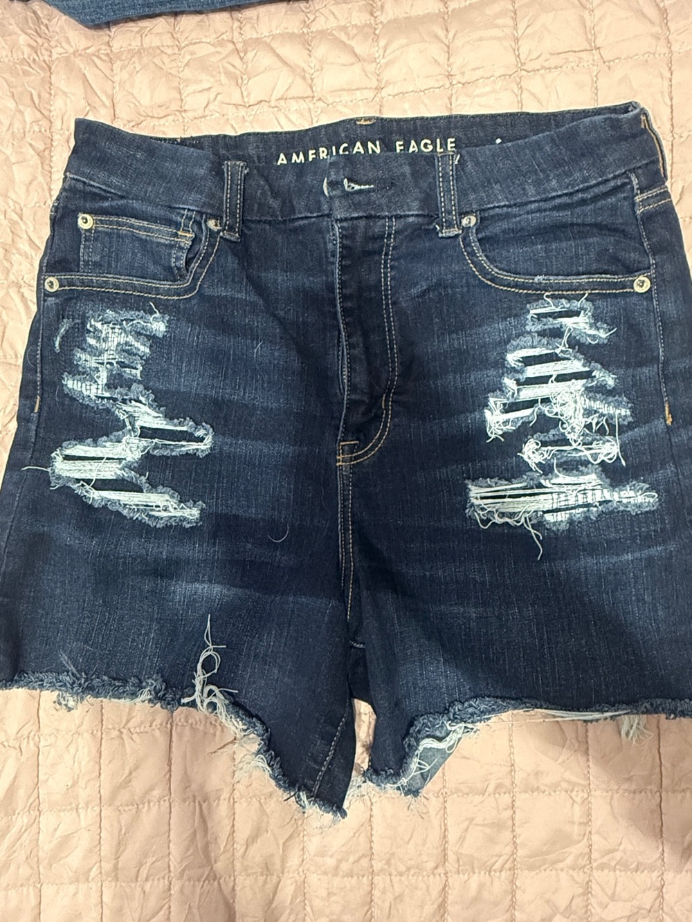 American Eagle Outfitters Dark Indigo Distressed Denim Shorts